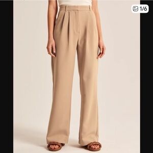 Abercrombie & Fitch Sloan Tan Pleated Wide Leg Hi-Rise Tailored Pants, XXL